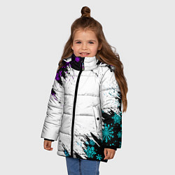 Куртка зимняя для девочки НОВОГОДНИЕ НЕОНОВЫЕ СНЕЖИНКИ 2022, цвет: 3D-светло-серый — фото 2