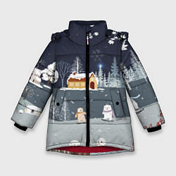 Куртка зимняя для девочки Снеговики и Мишки 2022, цвет: 3D-красный