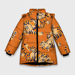 Куртка зимняя для девочки Тигр паттерн, цвет: 3D-черный