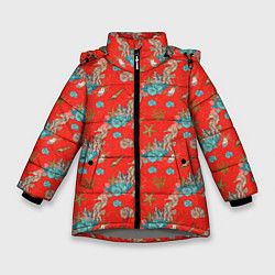 Зимняя куртка для девочки Морские коньки паттерн