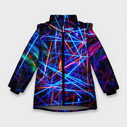 Куртка зимняя для девочки NEON LINES Glowing Lines Effect, цвет: 3D-светло-серый