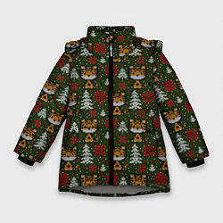 Куртка зимняя для девочки Вязаный стиль - тигр 2022 новогодний, цвет: 3D-светло-серый