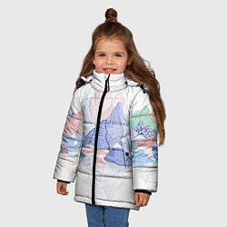 Куртка зимняя для девочки Разноцветные пастельные оттенки гор в отражении во, цвет: 3D-светло-серый — фото 2