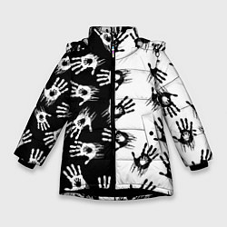 Куртка зимняя для девочки Death Stranding паттерн логотипов, цвет: 3D-черный