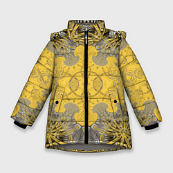 Куртка зимняя для девочки Коллекция Фрактальная мозаика Желтый на черном 573, цвет: 3D-светло-серый