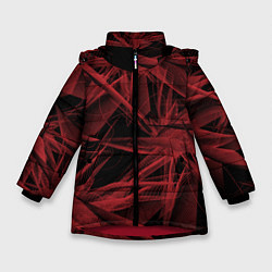 Куртка зимняя для девочки Красная абстракция цветы, цвет: 3D-красный