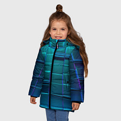 Куртка зимняя для девочки 3D квадраты неоновые, цвет: 3D-светло-серый — фото 2