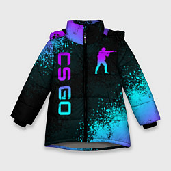Куртка зимняя для девочки CS GO NEON SYMBOL STYLE SKIN КС ГО НЕОН, цвет: 3D-светло-серый
