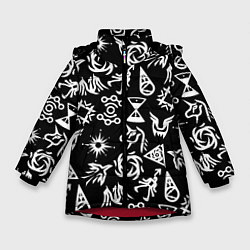 Куртка зимняя для девочки EXO BAND SYMBOL PATTERN WHITE K-POP, цвет: 3D-красный