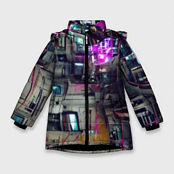 Куртка зимняя для девочки Инженерия, цвет: 3D-черный