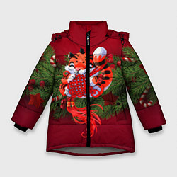 Куртка зимняя для девочки Игривый китайский тигр, цвет: 3D-светло-серый