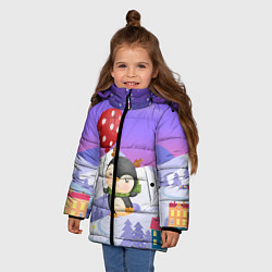 Куртка зимняя для девочки Новогодний пингвин с шариком, цвет: 3D-красный — фото 2