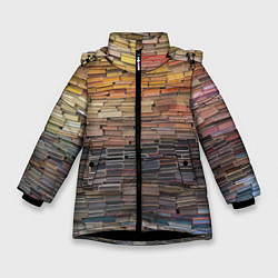 Куртка зимняя для девочки Книжные кирпичики знаний, цвет: 3D-черный