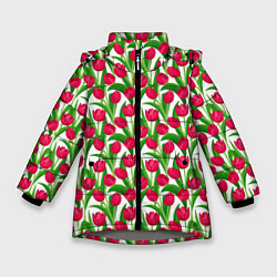 Куртка зимняя для девочки Весенние Тюльпаны, цвет: 3D-светло-серый