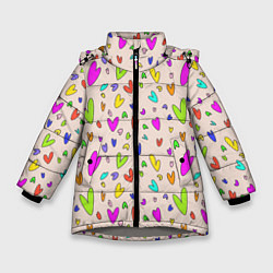Куртка зимняя для девочки Яркие розовые сердечки, цвет: 3D-светло-серый