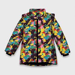 Куртка зимняя для девочки Модный военный камуфляж, цвет: 3D-черный