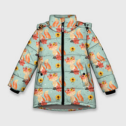 Куртка зимняя для девочки Лисички паттерн, цвет: 3D-светло-серый
