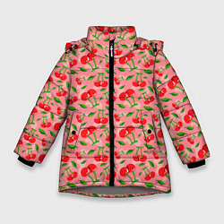 Куртка зимняя для девочки Вишня Черешня паттерн, цвет: 3D-светло-серый