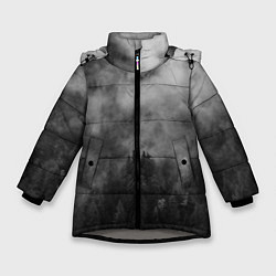 Куртка зимняя для девочки ТУМАН НАД ЛЕСОМ МРАЧНО, цвет: 3D-светло-серый