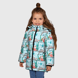 Куртка зимняя для девочки Дельфины Море, цвет: 3D-светло-серый — фото 2