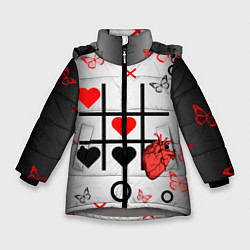 Куртка зимняя для девочки Крестики нолики сердцами, цвет: 3D-светло-серый