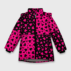 Куртка зимняя для девочки Черно-Розовые сердца, цвет: 3D-светло-серый