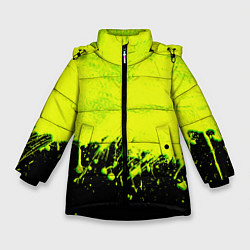 Куртка зимняя для девочки НЕОНОВЫЕ БРЫЗГИ КРАСКИ, цвет: 3D-черный