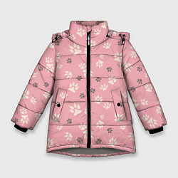 Куртка зимняя для девочки Розовый принт лапки, цвет: 3D-светло-серый