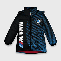 Куртка зимняя для девочки BMW M Series Синий Гранж, цвет: 3D-красный