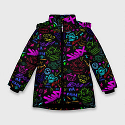 Куртка зимняя для девочки League Of Legends - Arcane неоновые логотипы, цвет: 3D-черный