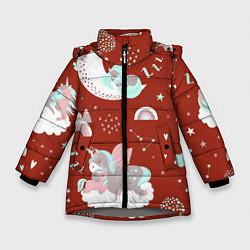 Куртка зимняя для девочки Единорог на облакеспящий единорог, цвет: 3D-светло-серый