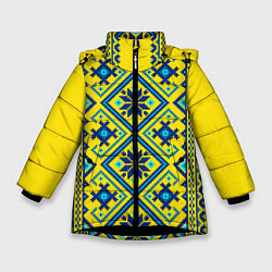 Куртка зимняя для девочки Славянский национальный орнамент, цвет: 3D-черный
