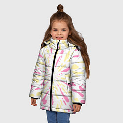 Куртка зимняя для девочки Розовый с желтым принт тай-дай, цвет: 3D-черный — фото 2