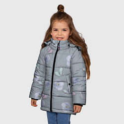 Куртка зимняя для девочки Бабочки и цветы голубого мака, цвет: 3D-светло-серый — фото 2