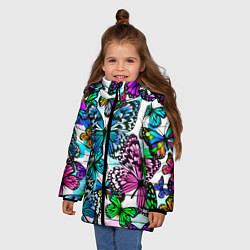 Куртка зимняя для девочки Рой цветных бабочек, цвет: 3D-черный — фото 2