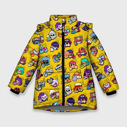Куртка зимняя для девочки Особые редкие значки Бравл Пины желтый фон Brawl S, цвет: 3D-светло-серый