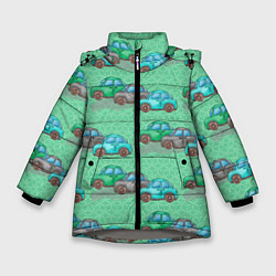Куртка зимняя для девочки Детские машинки паттерн, цвет: 3D-светло-серый