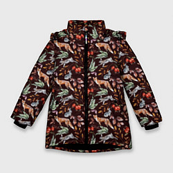 Куртка зимняя для девочки Лесная лисичка паттерн, цвет: 3D-черный