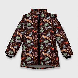 Куртка зимняя для девочки Лесная лисичка паттерн, цвет: 3D-светло-серый