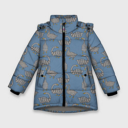 Куртка зимняя для девочки Графические гуси паттерн, цвет: 3D-светло-серый