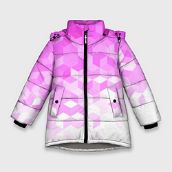 Куртка зимняя для девочки 3D ромб розовый, цвет: 3D-светло-серый