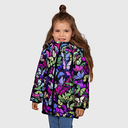 Куртка зимняя для девочки Витражные бабочки, цвет: 3D-черный — фото 2