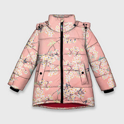 Куртка зимняя для девочки Расцветающие деревья, цвет: 3D-красный