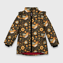 Зимняя куртка для девочки Подсолнухи и птицы