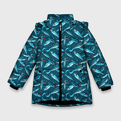 Куртка зимняя для девочки Воблеры рыбки, цвет: 3D-черный