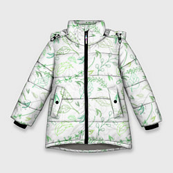 Куртка зимняя для девочки Хаос из зелёных веток и листьев, цвет: 3D-светло-серый