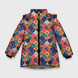 Куртка зимняя для девочки Мандалы медитация, цвет: 3D-светло-серый