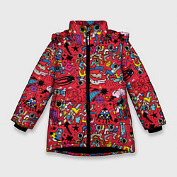 Куртка зимняя для девочки Много космоса, цвет: 3D-черный
