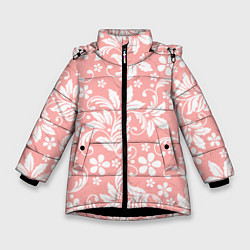 Куртка зимняя для девочки Белый цветочный узор, цвет: 3D-черный