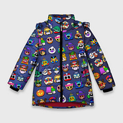 Куртка зимняя для девочки Значки на скины Бравл Старс Brawl Синий градиент П, цвет: 3D-красный